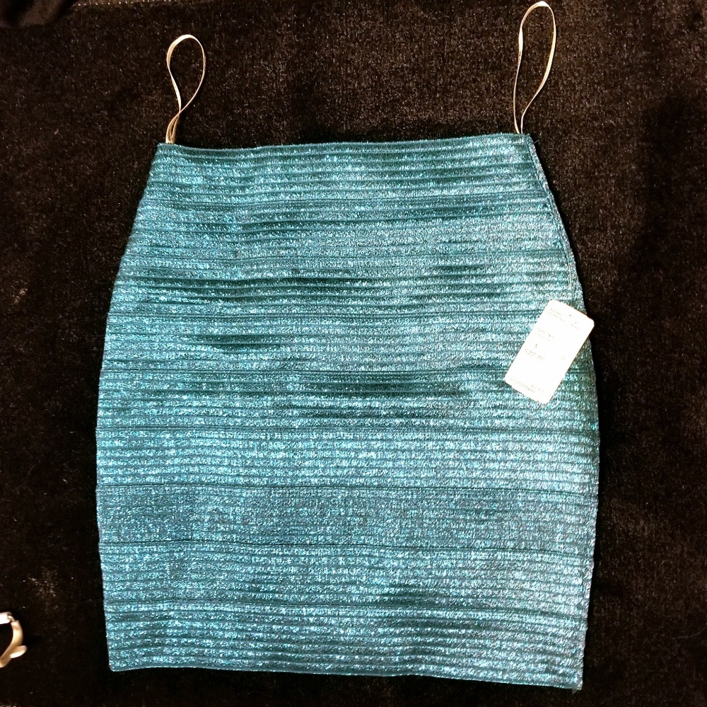 NWT Turquoise Metallic Forever 21 Mini Skirt sz S